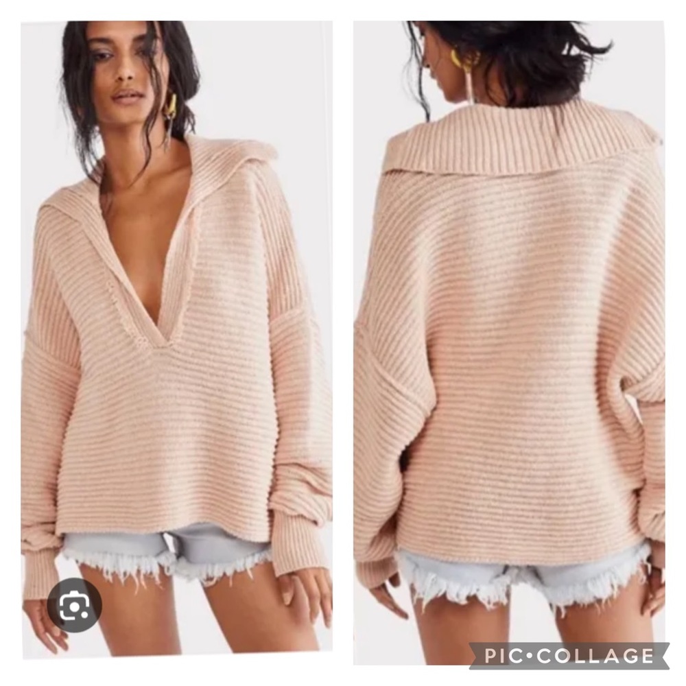 Free People V-Neck Sweater in Blush